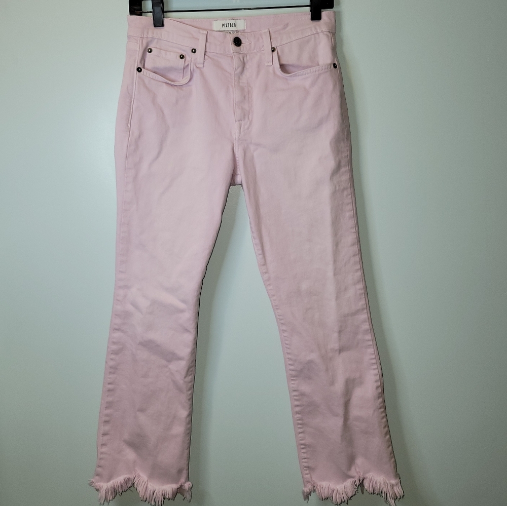 Pistola Lennon High Rise Frayed Cropped Jeans Melrose Light Pink
